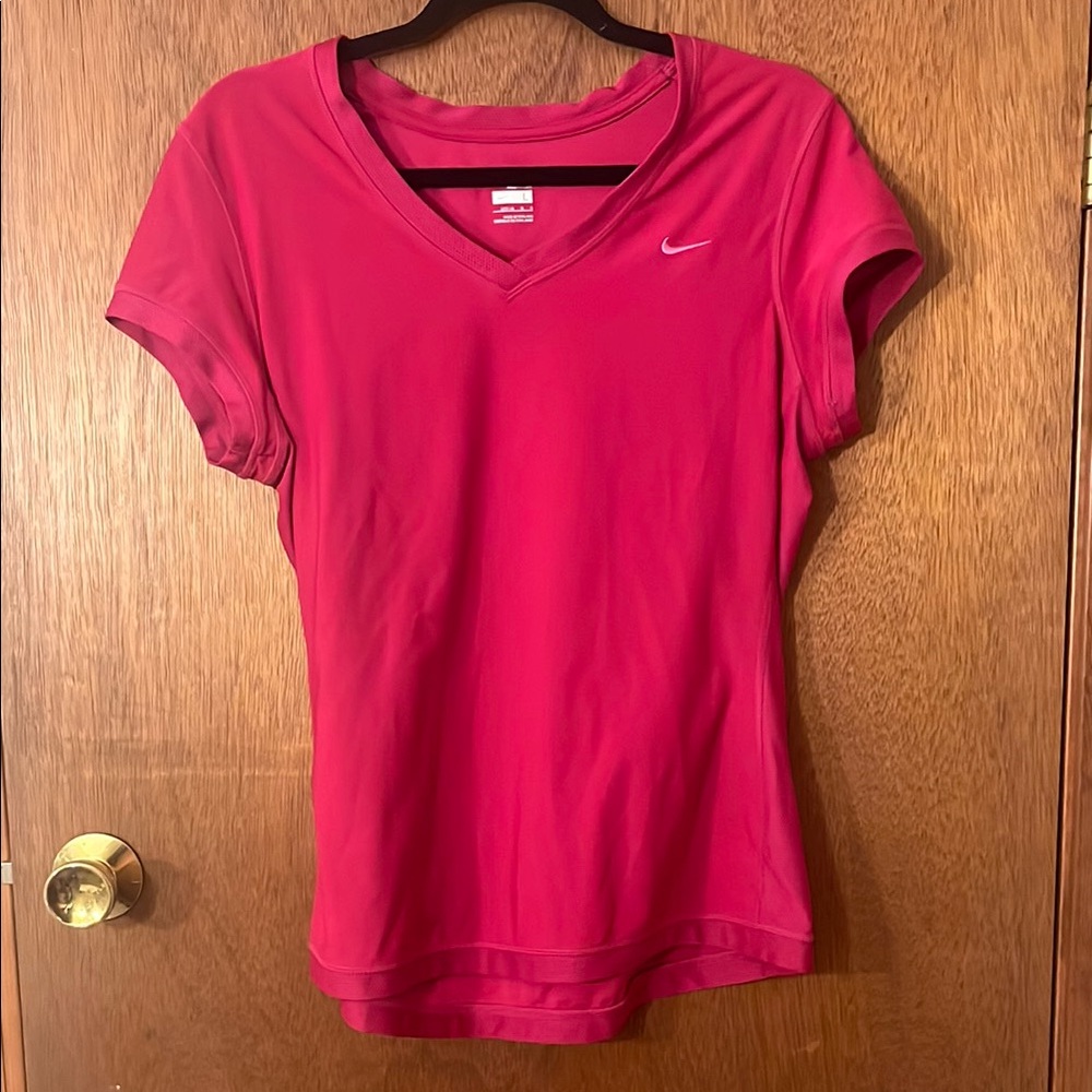 Nike Women's Pink V-Neck Dri Fit Top